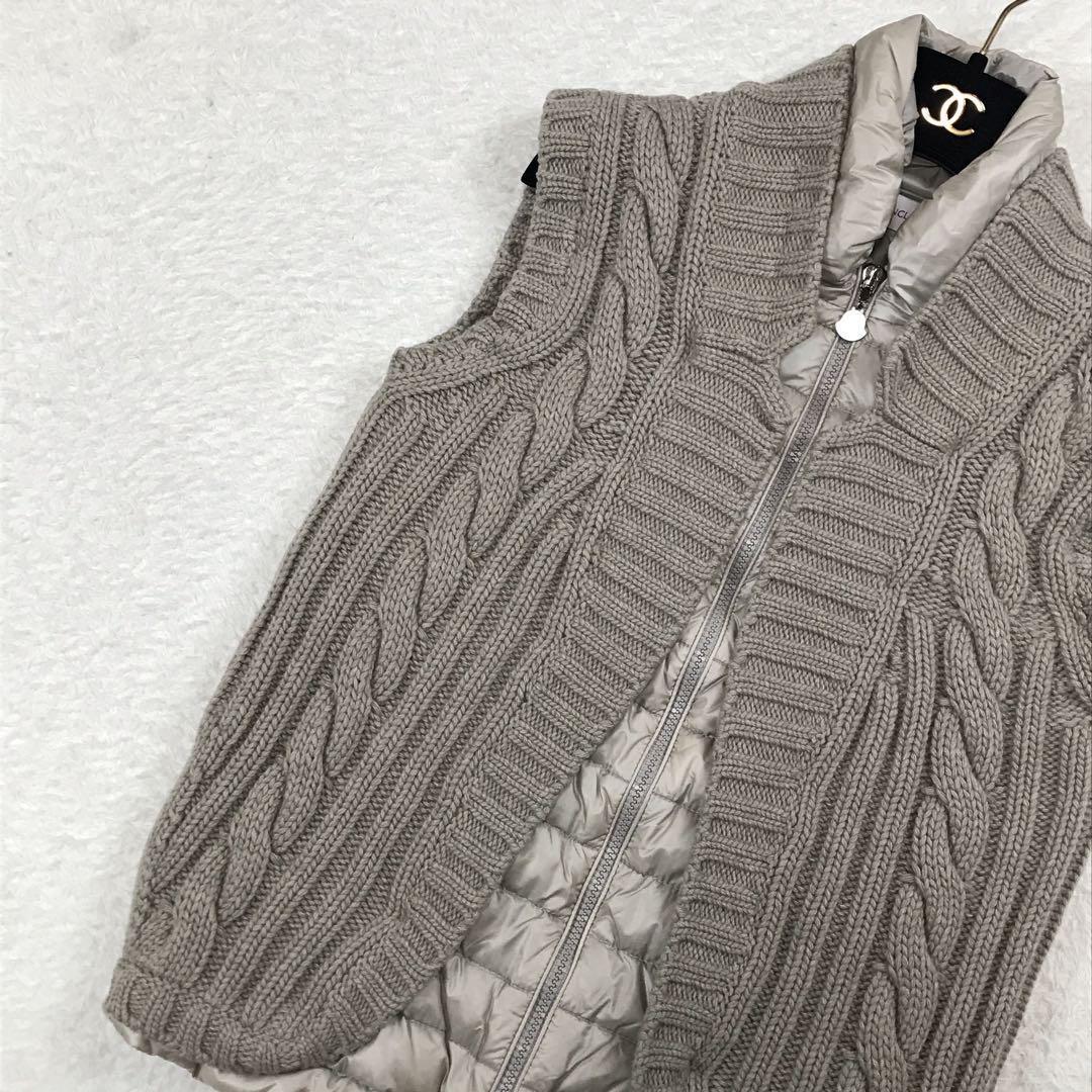 【希少】モンクレール ケーブルニット切り替えダウンベスト ベージュ　S