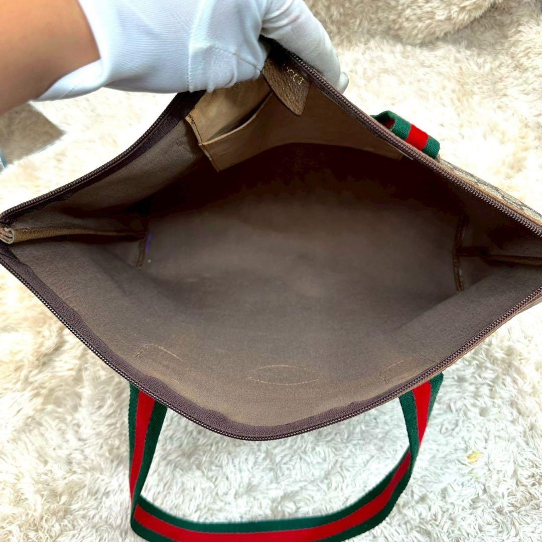 【美品】グッチ トートバッグ シェリーライン GGプラス ベージュ