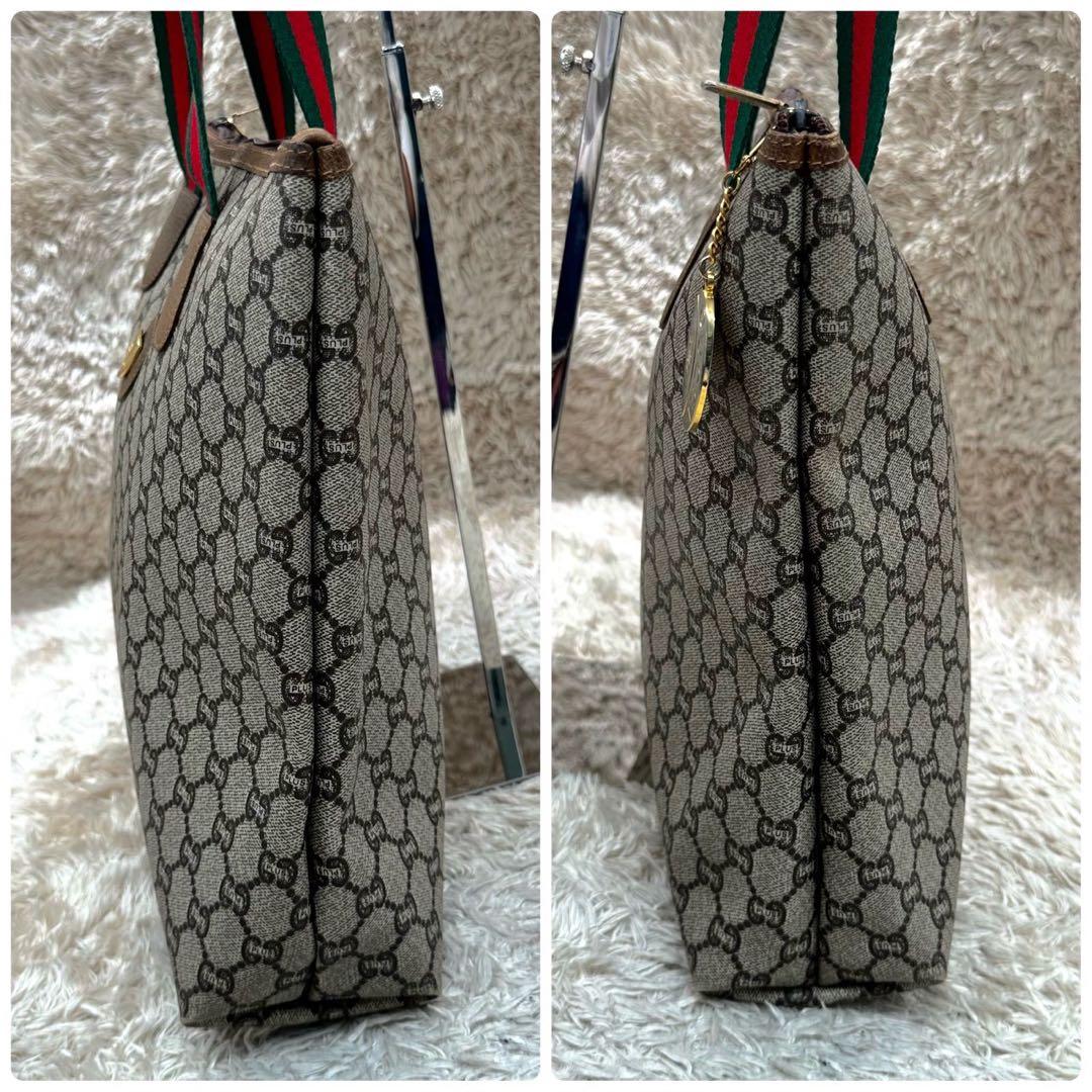 【美品】グッチ トートバッグ シェリーライン GGプラス ベージュ