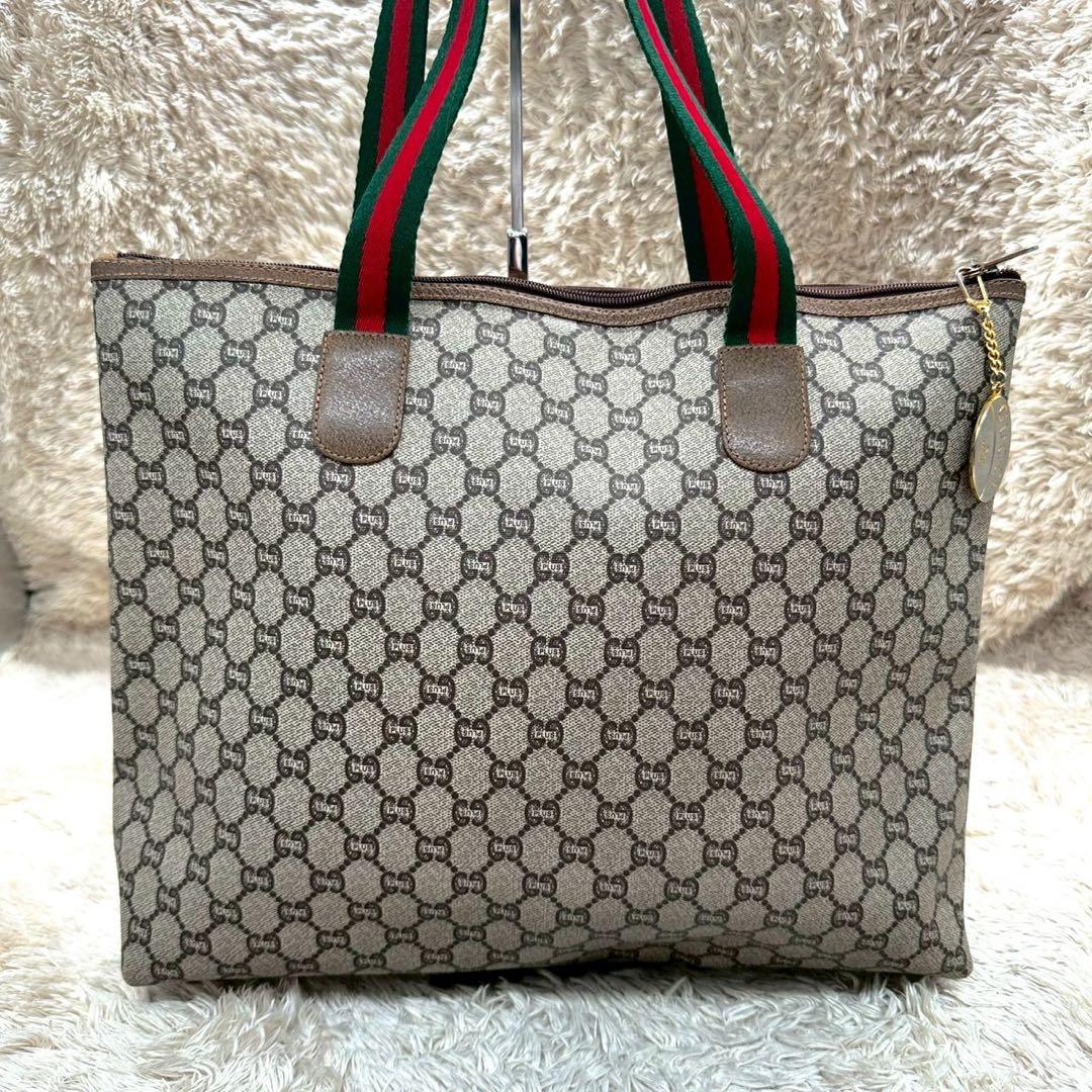 【美品】グッチ トートバッグ シェリーライン GGプラス ベージュ