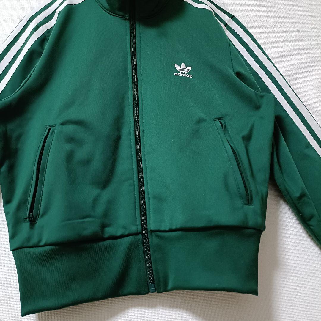 アディダス 緑 ファイヤーバード 襟高 トラックトップ ジャージ 女性L人気短丈