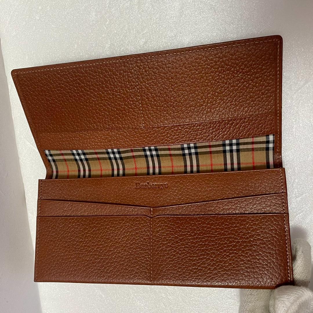 Burberrys バーバリー ブラウン レザー 長財布 ノバチェック オールド