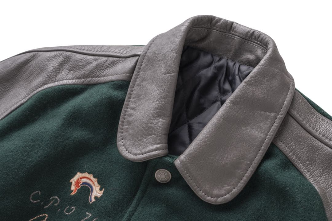 ～90 ビッグワッペン　アンカーロゴ　袖レザー切替　スタジャン　FREE ウール