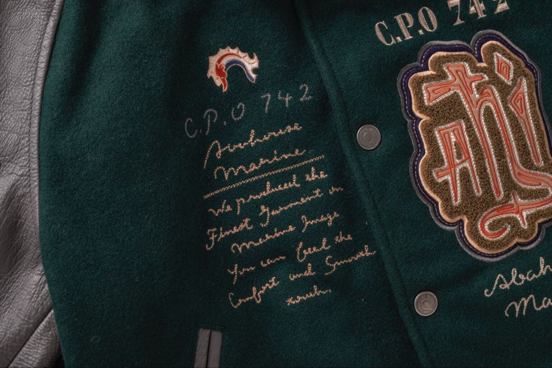 ～90 ビッグワッペン　アンカーロゴ　袖レザー切替　スタジャン　FREE ウール