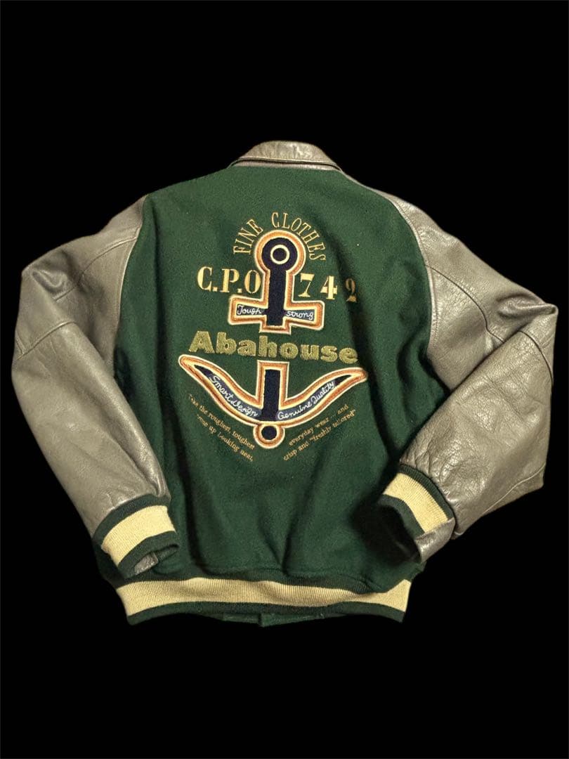 ～90 ビッグワッペン　アンカーロゴ　袖レザー切替　スタジャン　FREE ウール