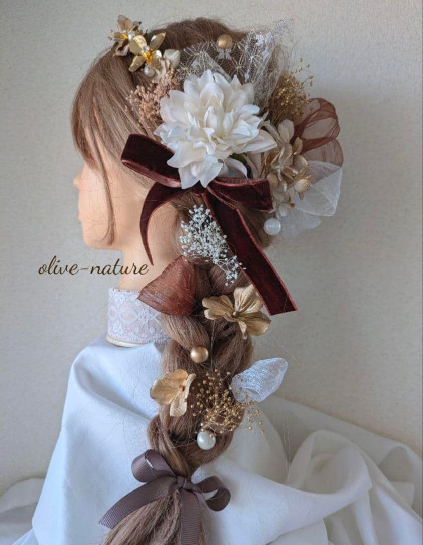 ヘッドドレス ダリア＆カチューシャリボン～髪飾り 卒業式 成人式 振袖 袴