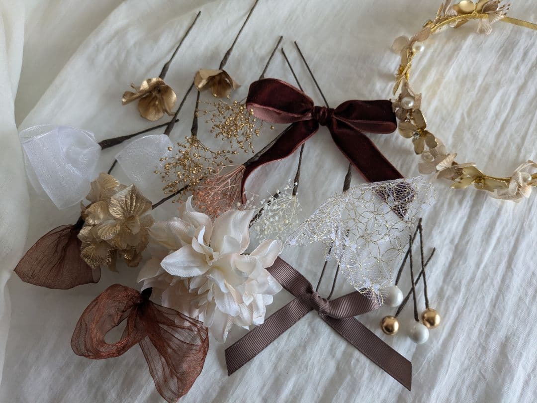 ヘッドドレス ダリア＆カチューシャリボン～髪飾り 卒業式 成人式 振袖 袴