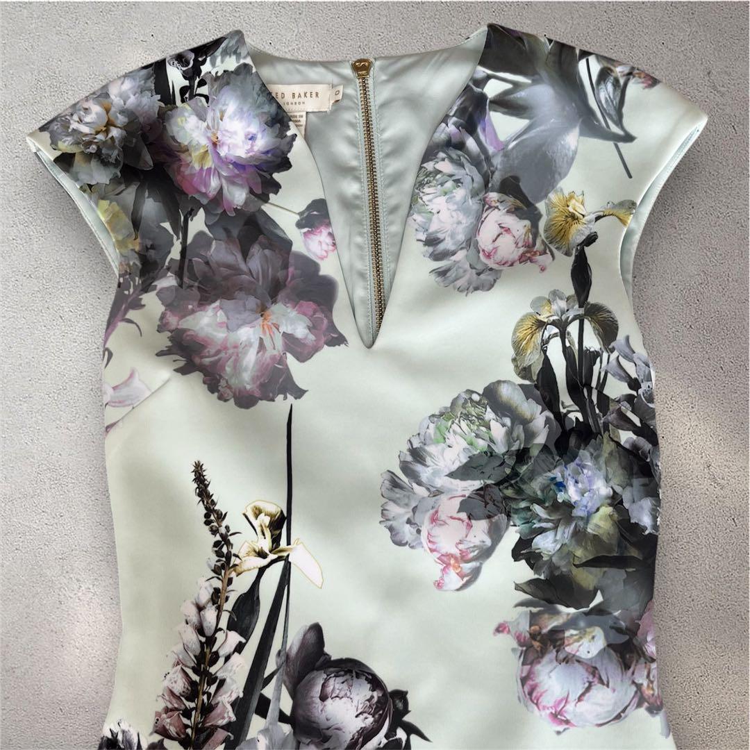 【極美品】TED BAKER 0 花柄 ワンピース ミント　フォーマル