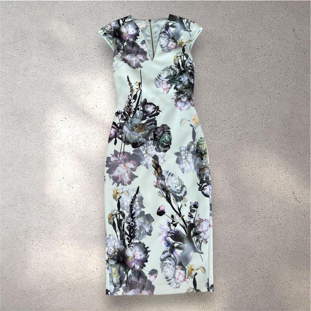 【極美品】TED BAKER 0 花柄 ワンピース ミント　フォーマル