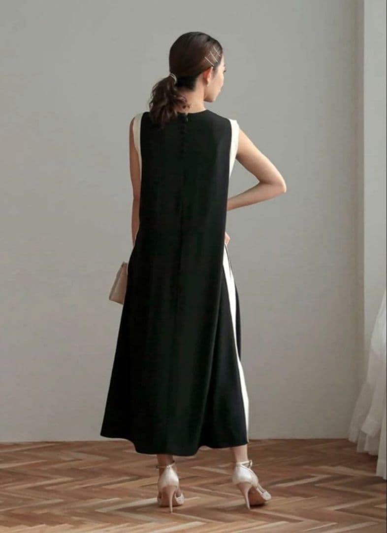 FENNEL（フェンネル）バイカラーAラインワンピース （ブラック）