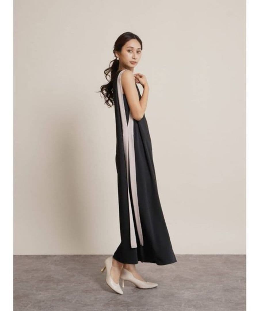 FENNEL（フェンネル）バイカラーAラインワンピース （ブラック）