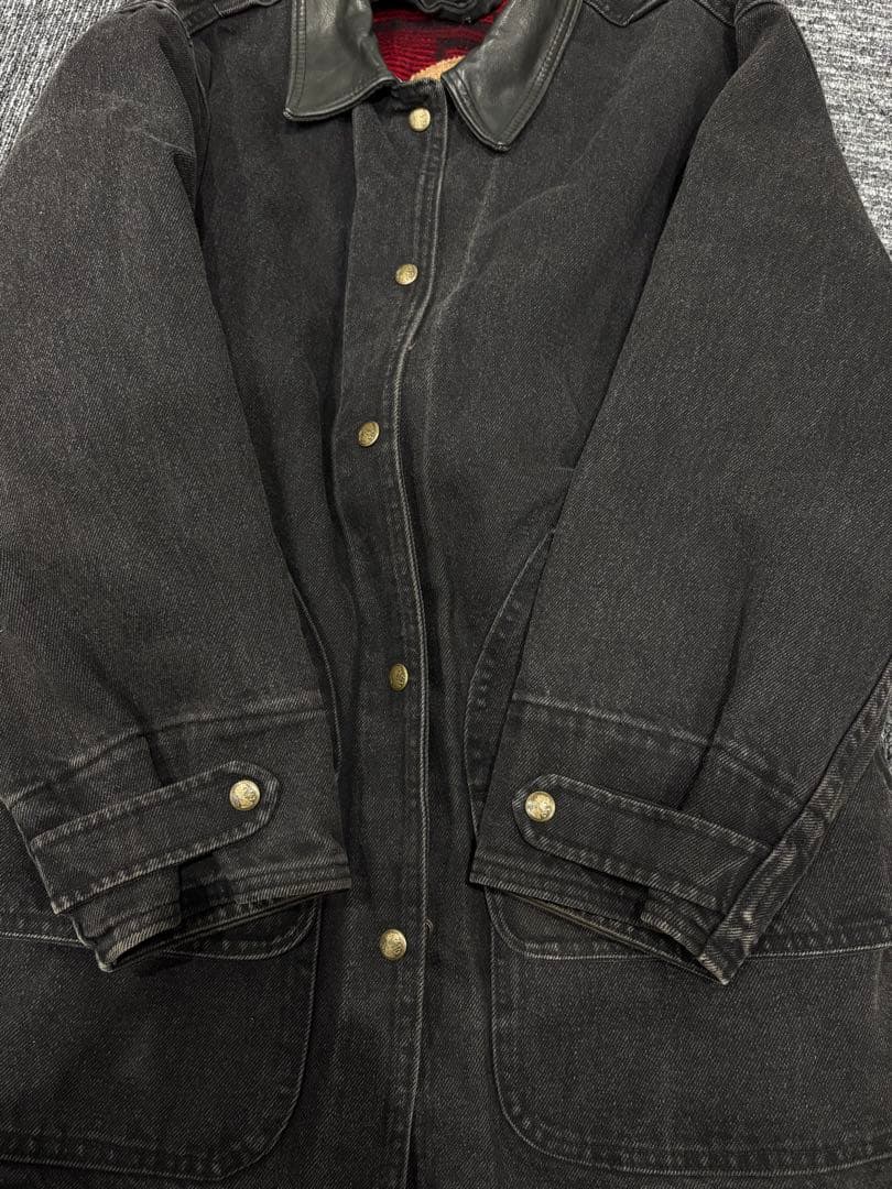 Woolrich ブラック カバーオール 襟レザー USA製 comoli