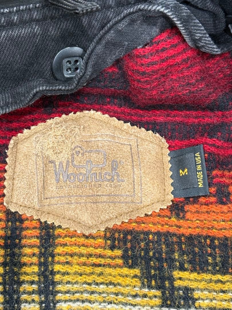 Woolrich ブラック カバーオール 襟レザー USA製 comoli