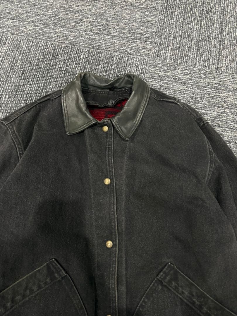 Woolrich ブラック カバーオール 襟レザー USA製 comoli