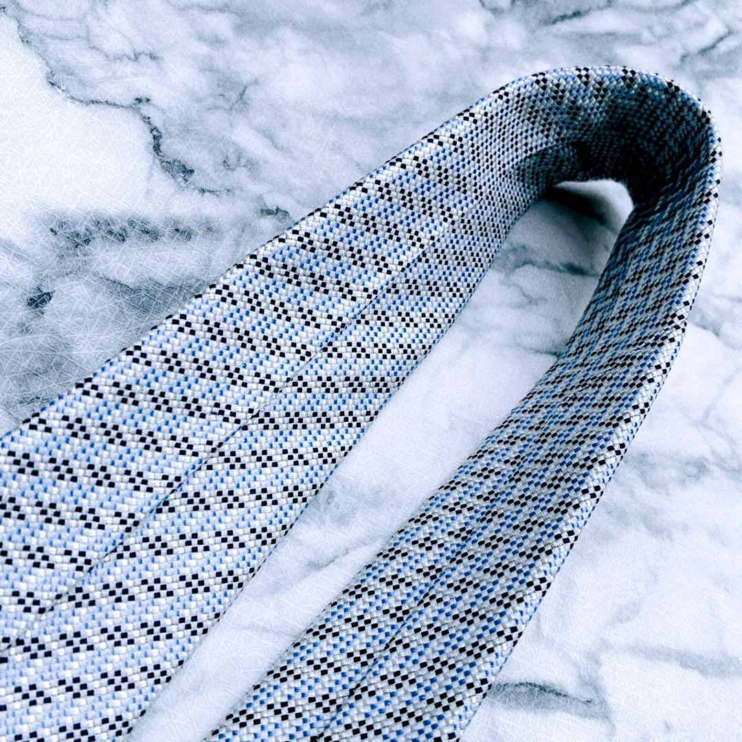 ✨未使用タグ付✨エルメス　立体H柄　ジャガード　シルバーブルー　ネクタイ