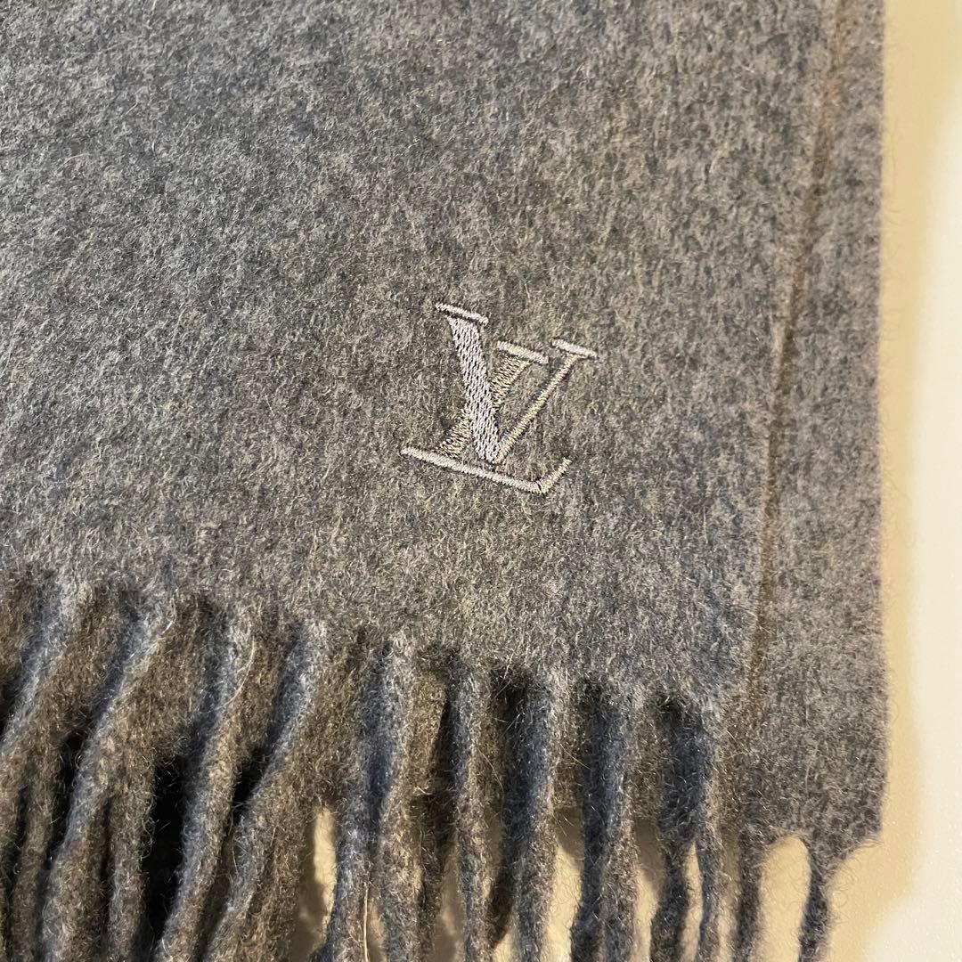 LOUIS VUITTON カシミヤ マフラー グレー フリンジ付き