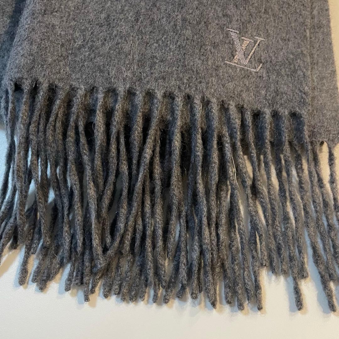 LOUIS VUITTON カシミヤ マフラー グレー フリンジ付き