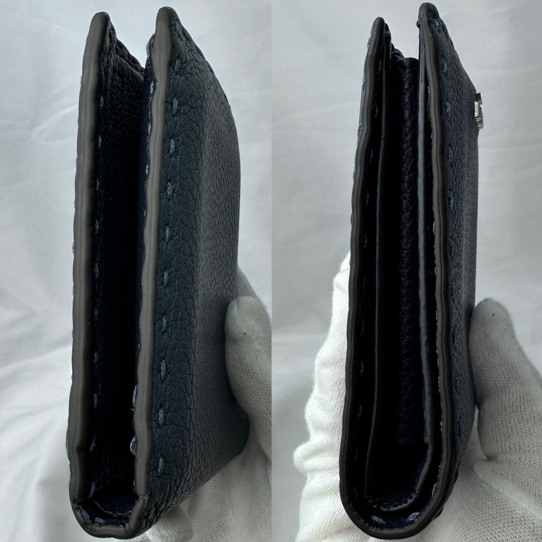 【極美品】 フェンディ 折り財布 セレリア 現行 ブルー ロゴ金具 箱、布袋付