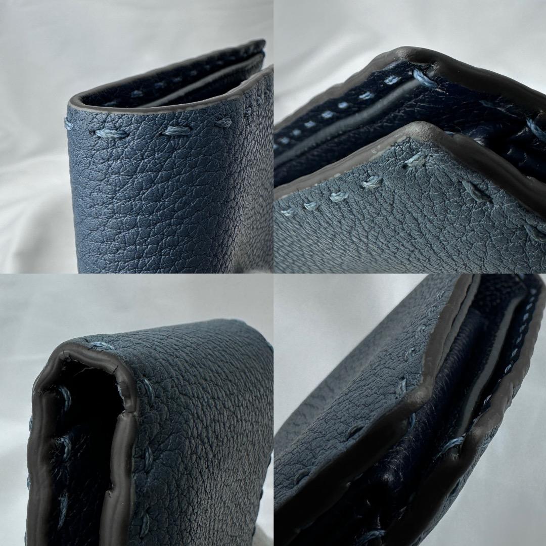 【極美品】 フェンディ 折り財布 セレリア 現行 ブルー ロゴ金具 箱、布袋付