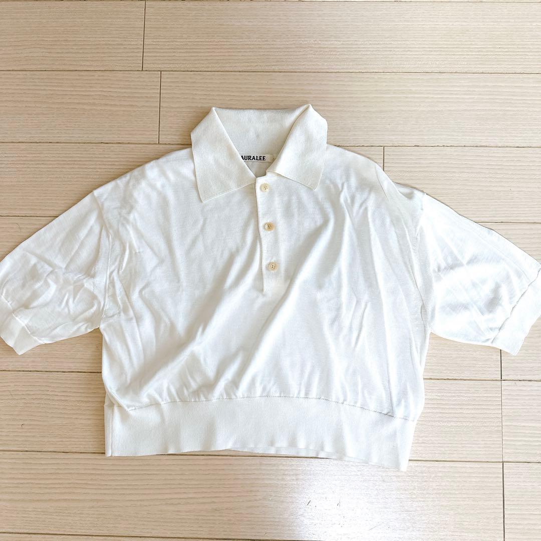 AURALEE オーラリー シルク半袖ポロシャツ ホワイト