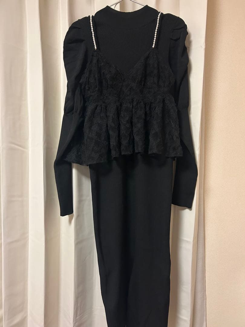 rienda（リエンダ）ビスチェセットニットワンピース （BLK）