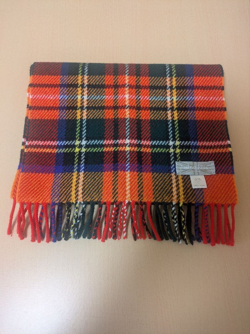 【美品】Joshua Ellis ウールマフラー チェック柄