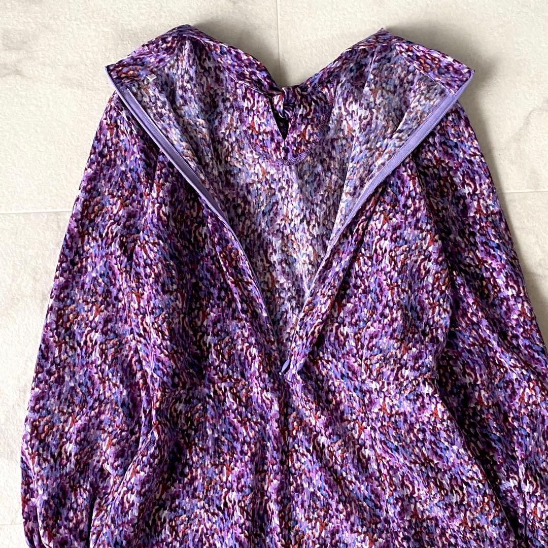 近年.極美品.定価2.8万☆アンタイトル 洗える ボウタイワンピース 総柄 0