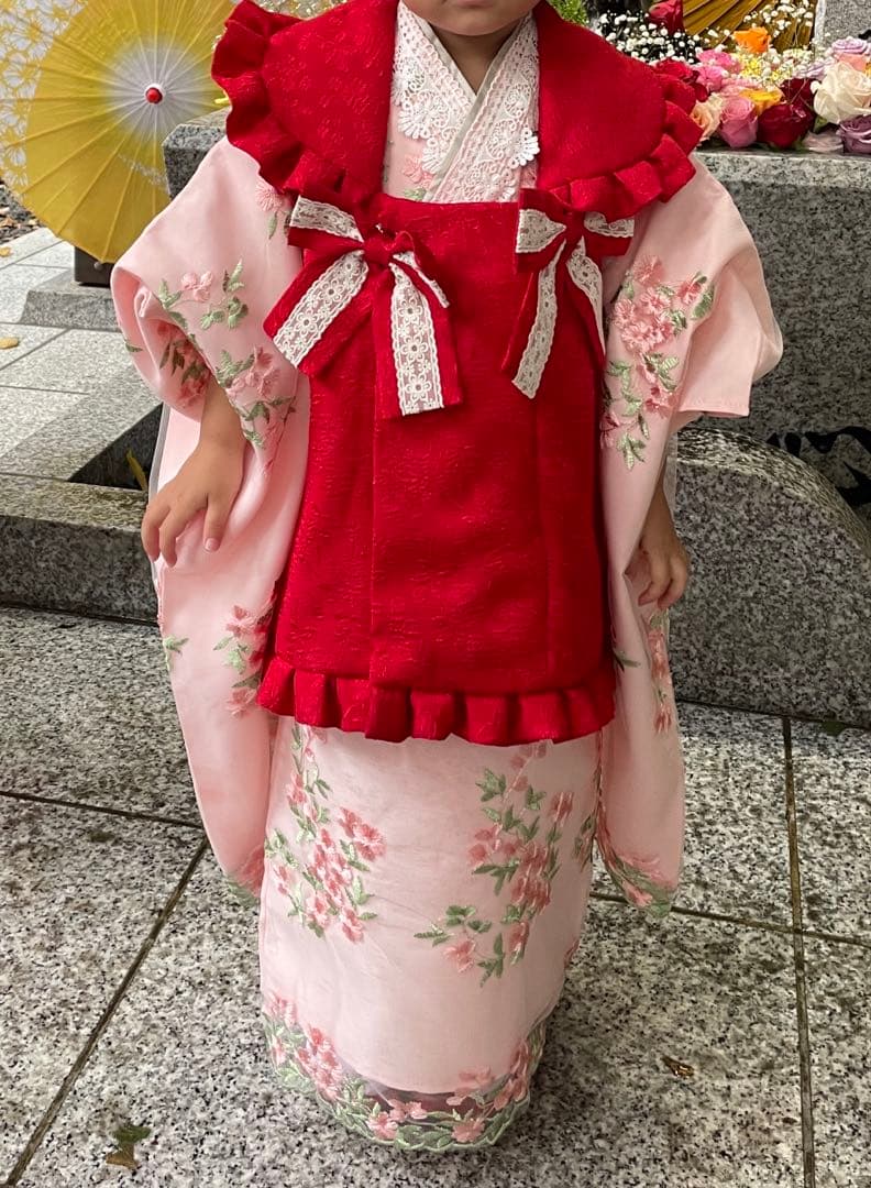 キャサリンコテージ　七五三　着物　草履　足袋　３歳　100サイズ　赤　ピンク