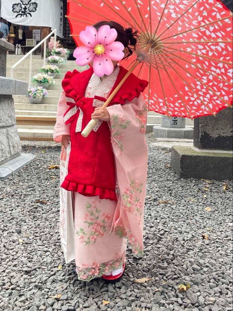 キャサリンコテージ　七五三　着物　草履　足袋　３歳　100サイズ　赤　ピンク