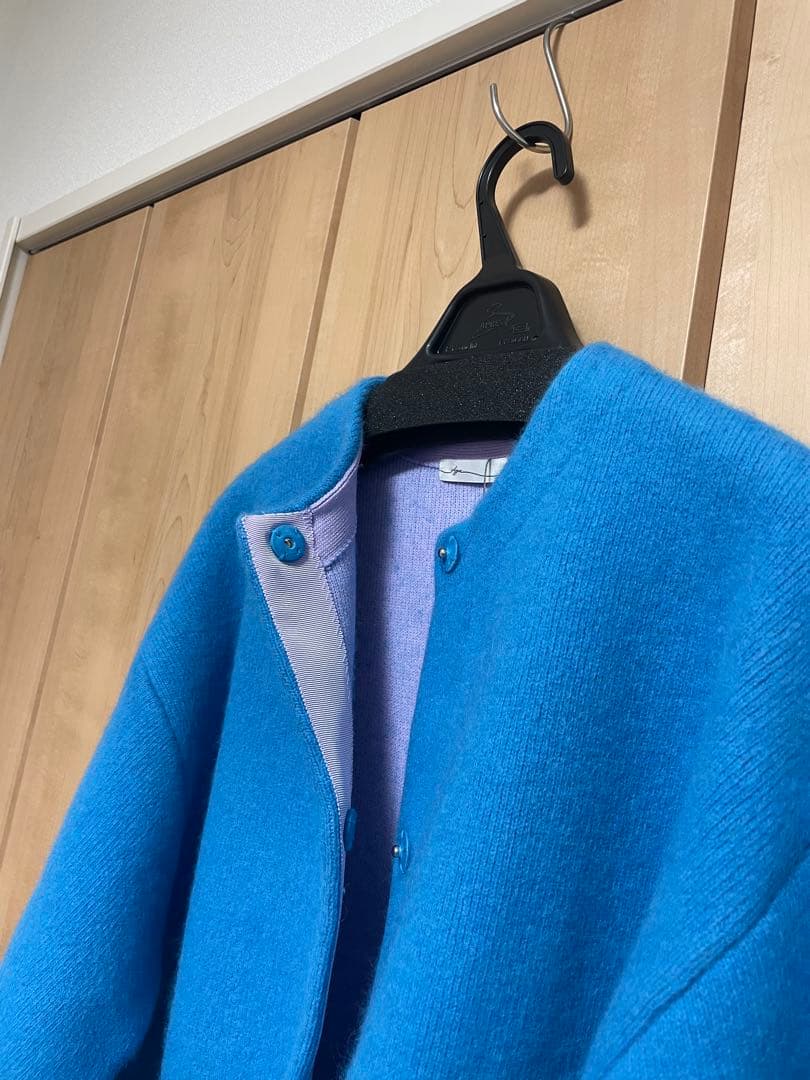 Aga（アーガ）バイカラーラクーンニットカーディガン （ロイヤルブルー）ヤマダヤ