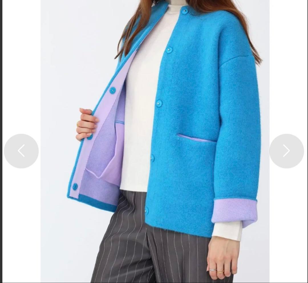 Aga（アーガ）バイカラーラクーンニットカーディガン （ロイヤルブルー）ヤマダヤ