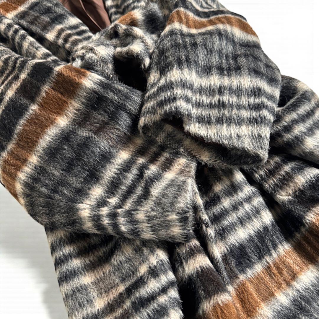 極美品 ブラミンク BLAMINK アルパカシャギー チェックロングコート38