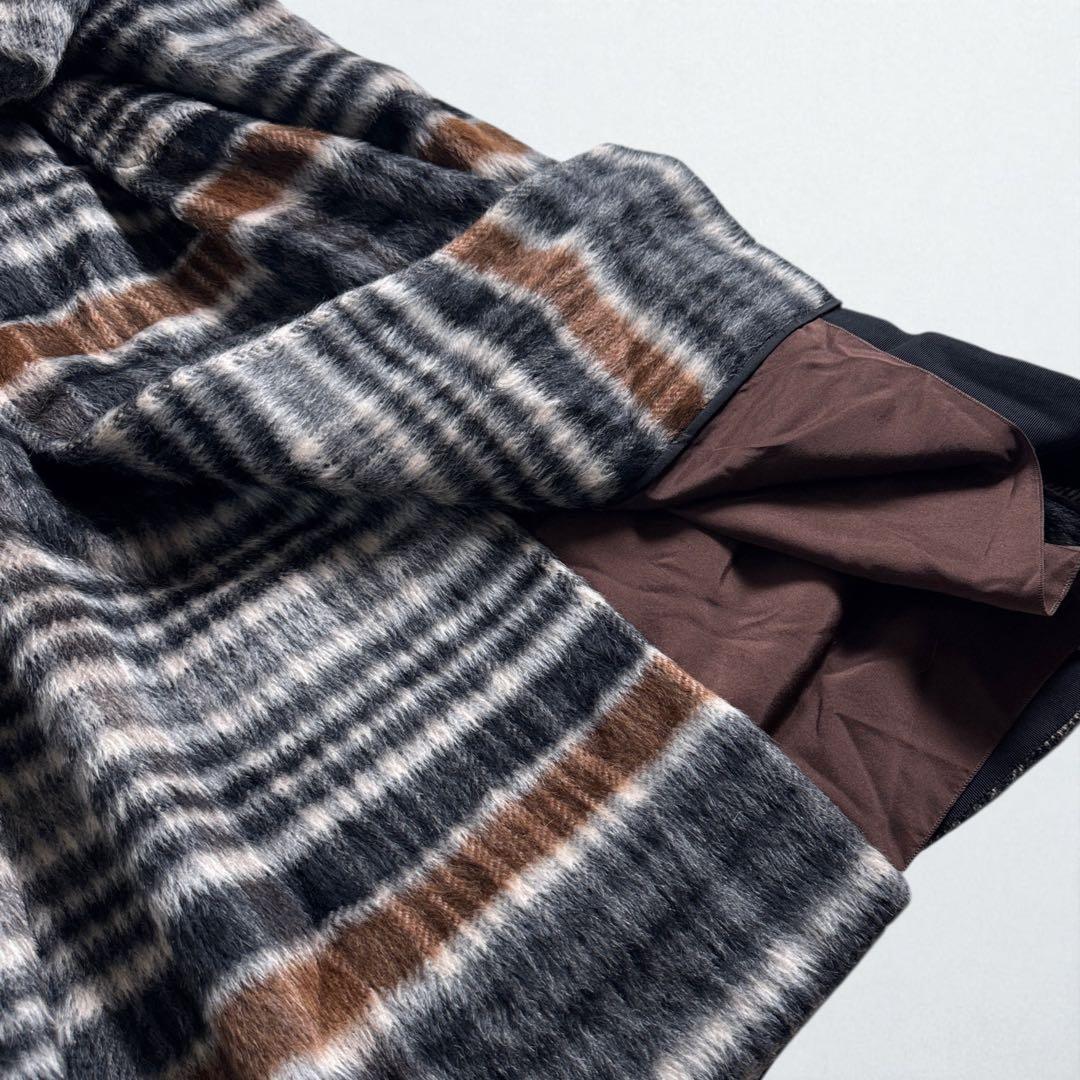 極美品 ブラミンク BLAMINK アルパカシャギー チェックロングコート38