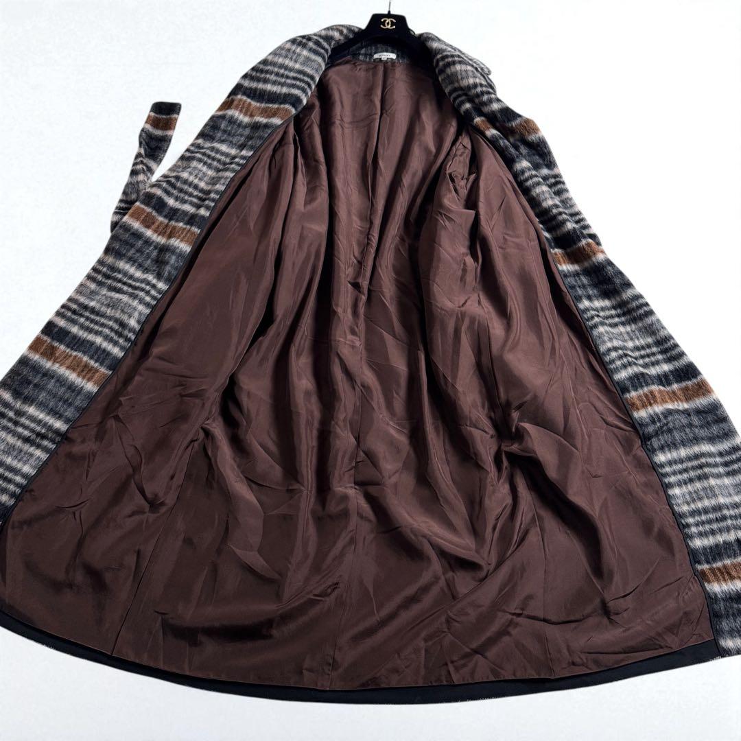 極美品 ブラミンク BLAMINK アルパカシャギー チェックロングコート38