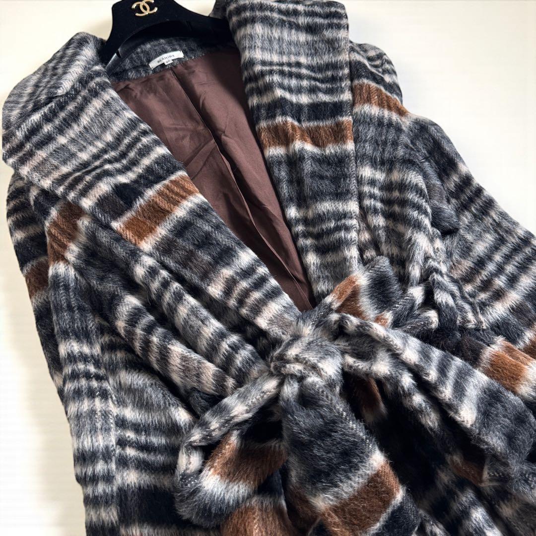 極美品 ブラミンク BLAMINK アルパカシャギー チェックロングコート38