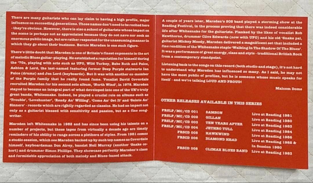 バーニー・マースデン/The Friday Rock Show Sessions