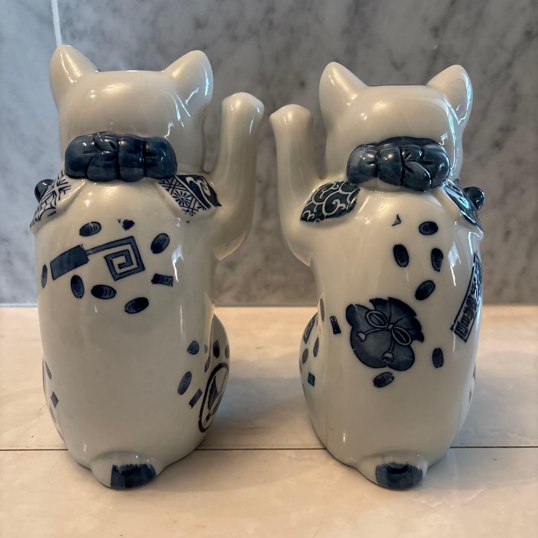 ヴィンテージ瞳、鶴や亀が美しく、商売繁盛、千客万来の金運、良き人を招くペア招き猫