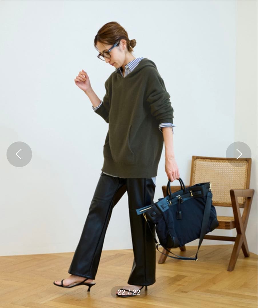 FRAMeWORK ウールカシミヤ フード パーカー ニット ダークグリーン