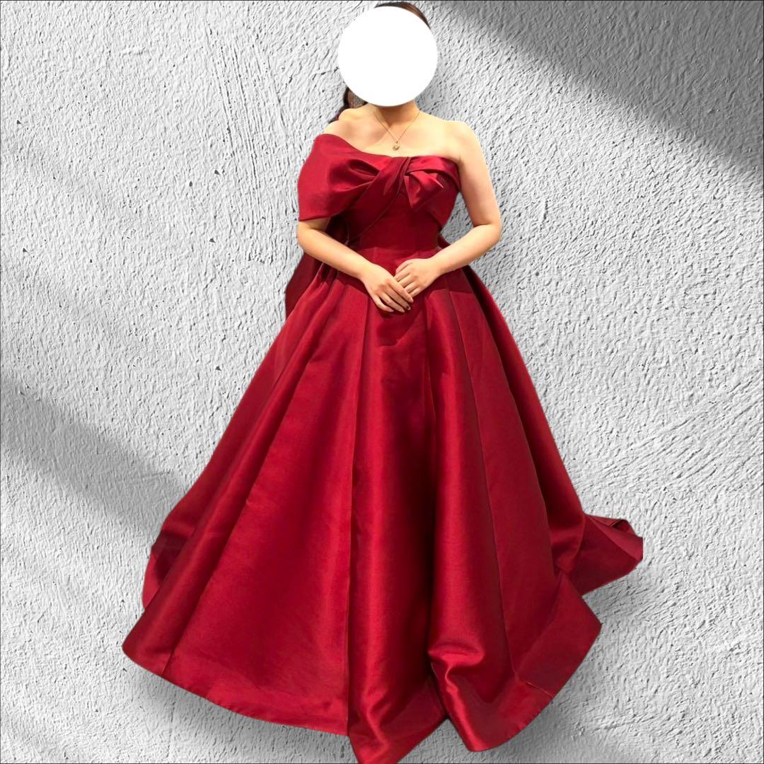 ynsカラードレス 赤 ボルドー サテン 結婚式 披露宴 二次会 SL24318