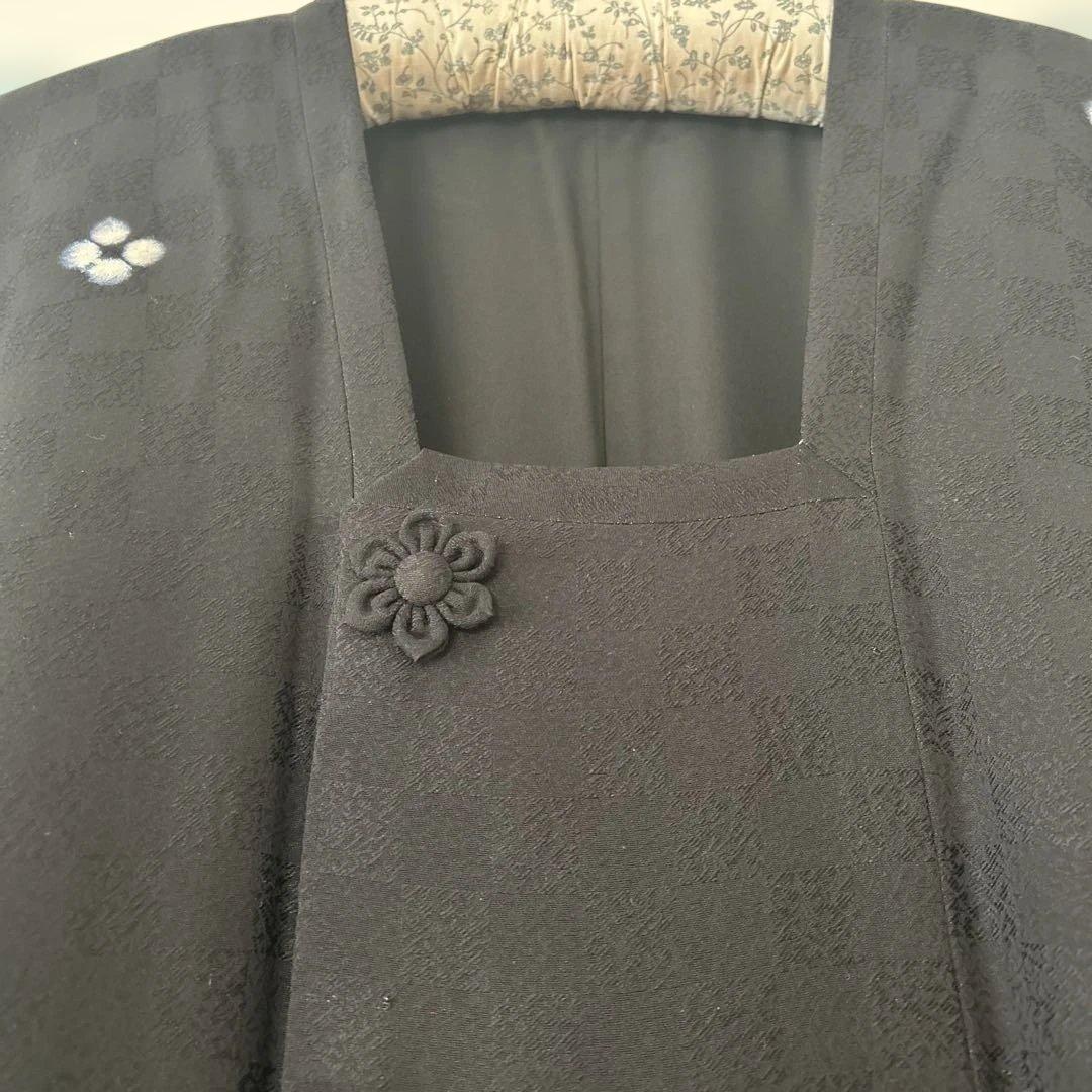 着物コート　黒　飛び柄　ブラック　道行　道行コート　ロング丈　正絹裄70cm