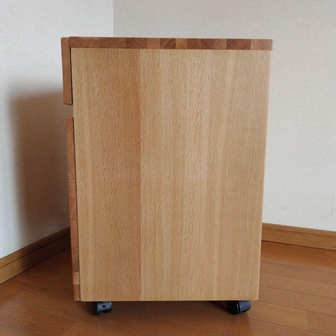 無印良品　オーク無垢材　デスクキャビネット ワイド引出2段