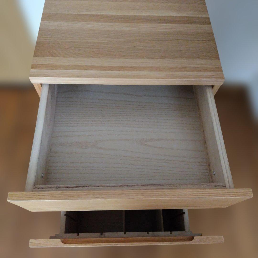 無印良品　オーク無垢材　デスクキャビネット ワイド引出2段