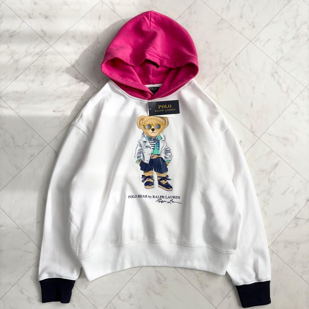 新品【ラルフローレン】パーカー　ポロベア　裏起毛　現行　QRタグ　白　Y2K