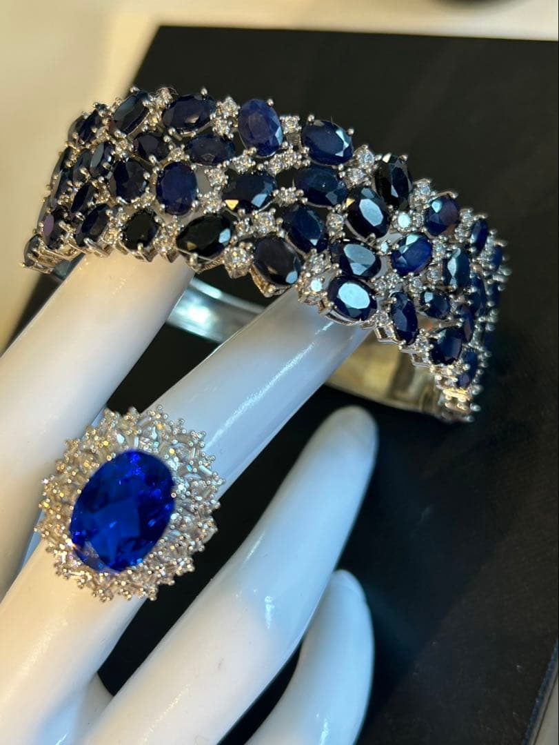 タ*ん様 天然石サファイアゴージャスバングル￼ +セットアップリング