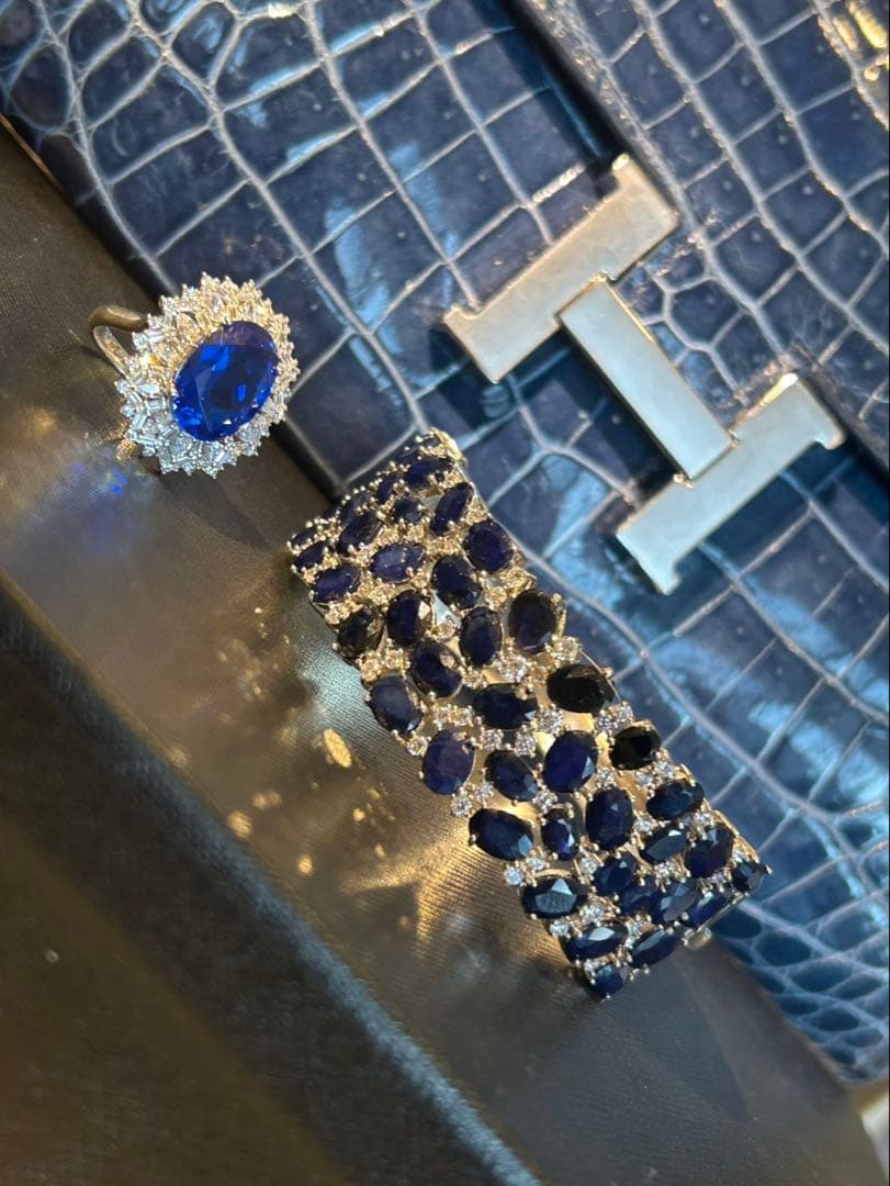 タ*ん様 天然石サファイアゴージャスバングル￼ +セットアップリング