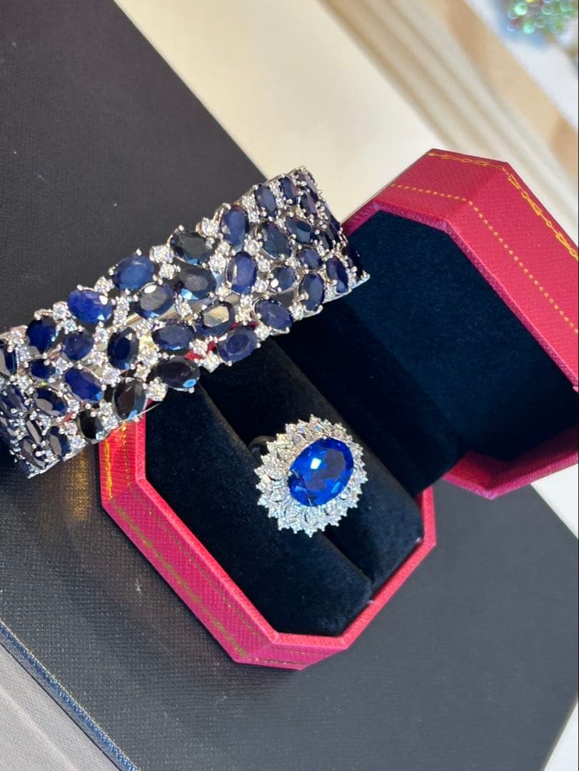 タ*ん様 天然石サファイアゴージャスバングル￼ +セットアップリング