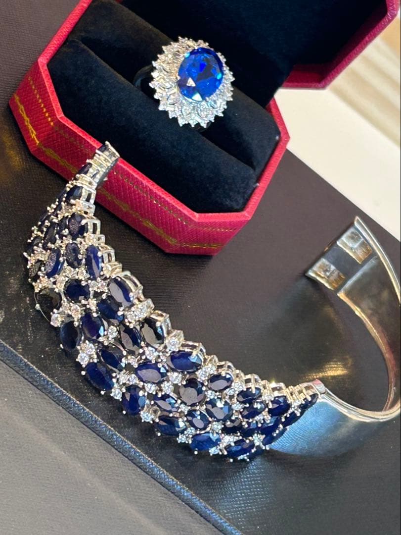 タ*ん様 天然石サファイアゴージャスバングル￼ +セットアップリング