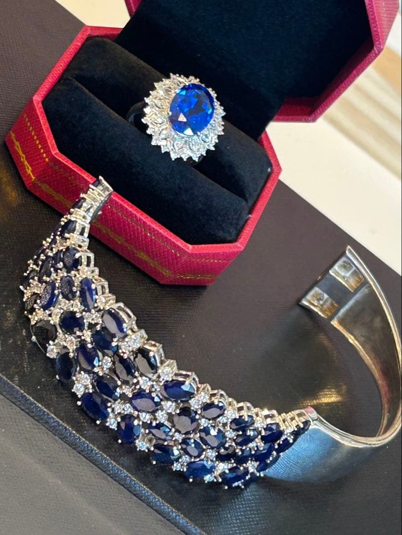 タ*ん様 天然石サファイアゴージャスバングル￼ +セットアップリング