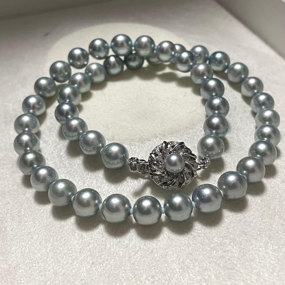 【テリ良✨超大珠】 あこや真珠 ネックレス 8.0-8.5 ブルーグレー アコヤ