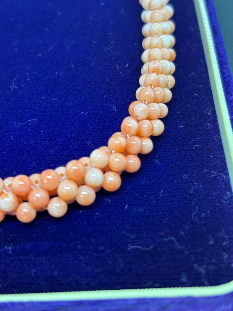 天然サンゴ　桃色白サンゴ 二重デザインネックレス 珊瑚　オシャレ上品